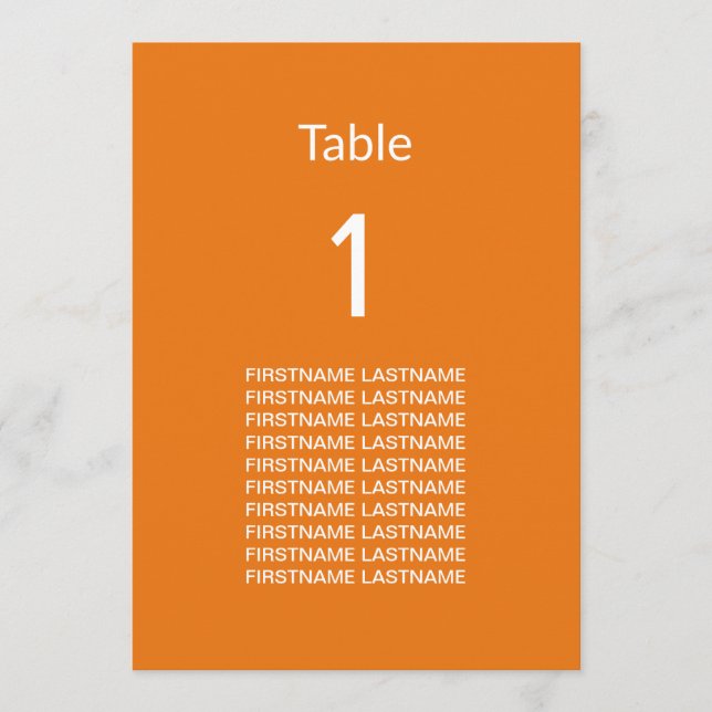 Placa de Mesa Laranja Moderna com Nomes de Convida (Frente)