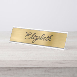 Placa De Mesa Letra Monolinha Estilística Folha Dourada Leve