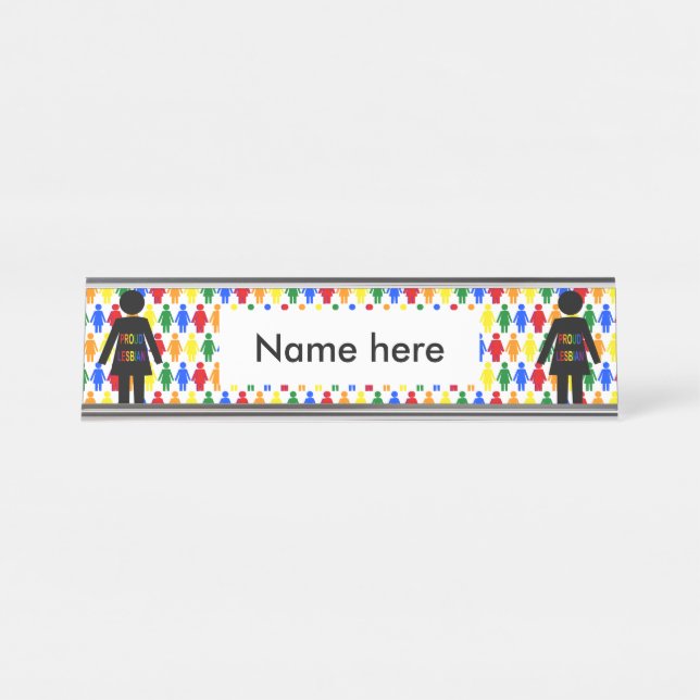 Placa De Mesa LGBTQ Silhouette Lésbica e Damas Arco-Íris (Frente)