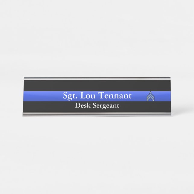 Placa De Mesa Linha Azul Fino - Sargento Stripes Rank Nameplate (Frente)