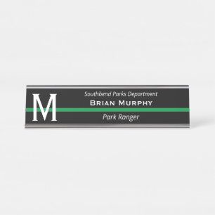 Placa De Mesa Linha Verde Fino Monograma Militar Inicial
