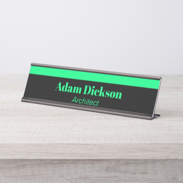 Placa De Mesa Listras verdes de neon pretas (Frente)