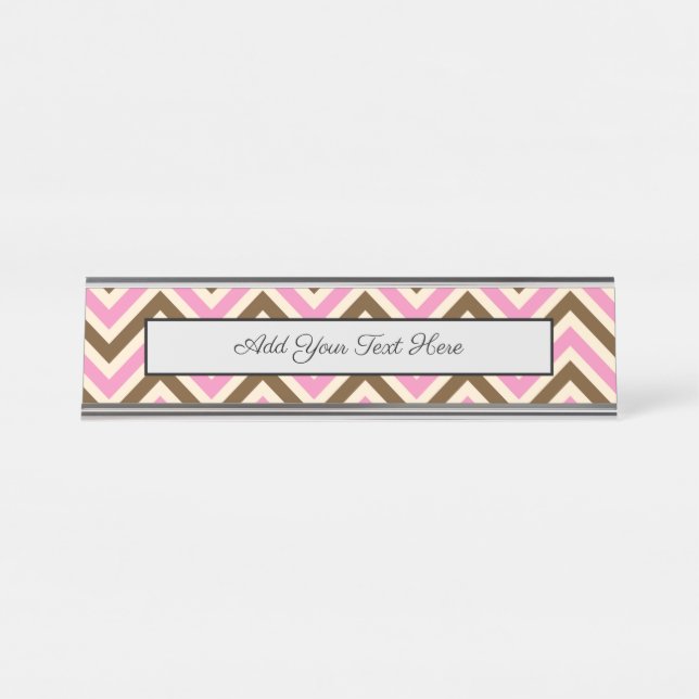Placa De Mesa Listras Zig Zag Rosa Branco Marrom Cowgirl Country (Frente)