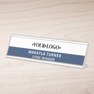 Placa De Mesa Logotipo Azul Personalizado