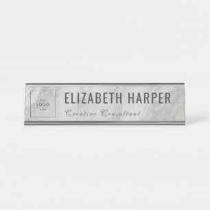 Placa De Mesa Logotipo Comercial Personalizado de Mármore Branco