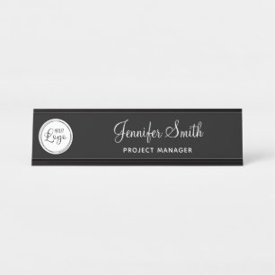Placa De Mesa Logotipo da sua empresa no círculo branco