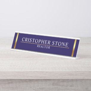 Placa De Mesa Logotipo de Casa Azul Marinho de Imóveis Corretor