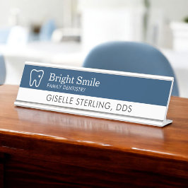 Placa De Mesa Logotipo de Dente de Dentista Azul Marinho Escritó
