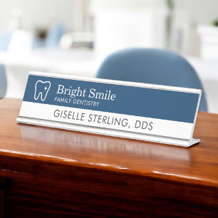 Placa De Mesa Logotipo de Dente de Dentista Azul Marinho Escritó