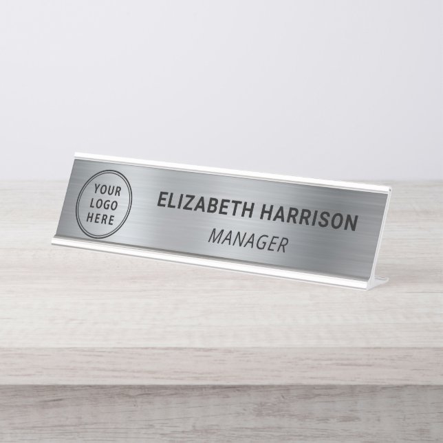 Placa De Mesa Logotipo de empresa moderno Silver (Frente)