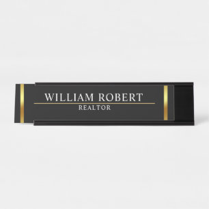 Placa De Mesa Logotipo Dourado de Imóveis Casa Golden Corretor M