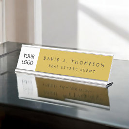 Placa De Mesa Logotipo Dourado preto personalizado