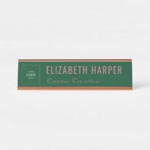 Placa De Mesa Logotipo Empresarial de Luxo Verde Floresta e Dour
