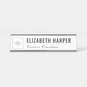 Placa De Mesa Logotipo Empresarial Personalizado Moderno Preto e