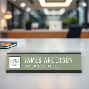 Placa De Mesa Logotipo Empresarial Personalizado Verde Oliva Mod