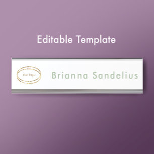 Placa De Mesa Logotipo Empresarial Verde Sage Moderno Simples Pe