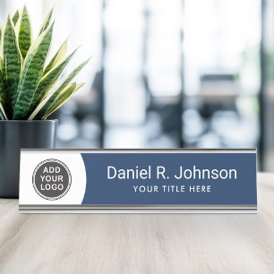Placa De Mesa Logótipo personalizado azul escuro moderno e bran
