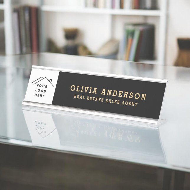Placa De Mesa Logotipo personalizado Black Dourado Professional (Criador carregado)