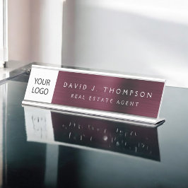 Placa De Mesa Logotipo Personalizado Burgundy Professional