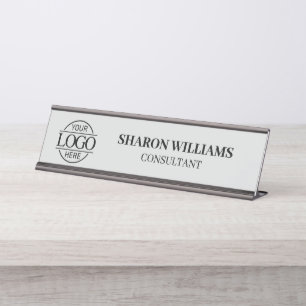 Placa De Mesa Logotipo personalizado Cinza de Luz Elegante Pro