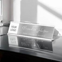 Placa De Mesa Logotipo Personalizado do Prata Executivo