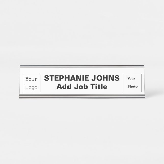 Placa De Mesa Logotipo Personalizado Foto Simples Preto Branco (Frente)