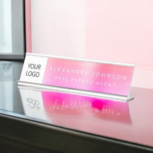 Placa De Mesa Logotipo Personalizado - Laranja Cor-de-rosa