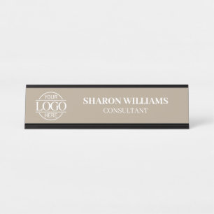 Placa De Mesa Logotipo Personalizado   Minimalista Bege Taupe Pr