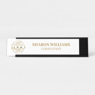 Placa De Mesa Logotipo personalizado Minimalista Dourado branc