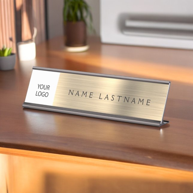 Placa De Mesa Logotipo Personalizado Moderno Dourado Profissiona (Criador carregado)