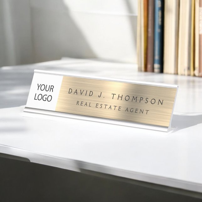 Placa De Mesa Logotipo Personalizado Profissional Dourado (Criador carregado)