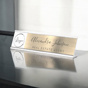 Placa De Mesa Logotipo Personalizado Profissional Dourado