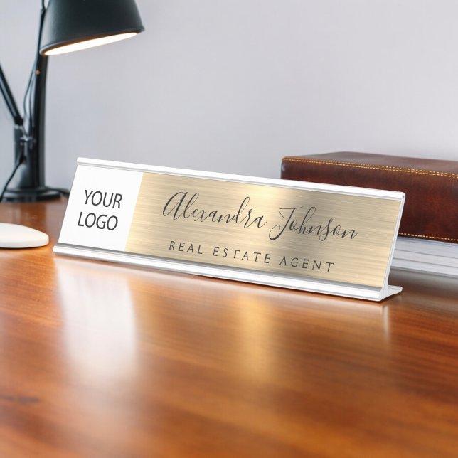 Placa De Mesa Logotipo Personalizado Profissional Dourado (Criador carregado)