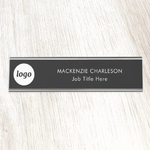 Placa De Mesa Logotipo simples com texto personalizado Black Bus
