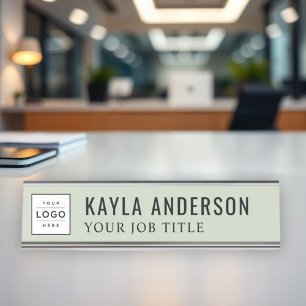 Placa De Mesa Logotipo Verde Sage Moderno Funcionário