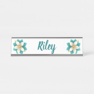 Placa De Mesa Luxurioso Teal Ivory Floral Name