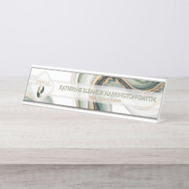 Placa De Mesa Luxury Sage Gold Marble Sleek Realtor Office Logo 