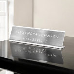 Placa De Mesa Luxury Silver Foil Moderna Negócios<br><div class="desc">Placa de nome de empresa minimalista de aço inoxidável de aço inoxidável laminado prateado de luxo com nome e profissão de tipografia alfanuméricos. A placa de nome comercial do Silver Foil Metal pode ser personalizada com seu nome. Entre em contato com o designer para obter itens correspondentes personalizados.</div>