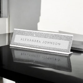 Placa De Mesa Luxury Silver Glitter Sparkle Girly Modern