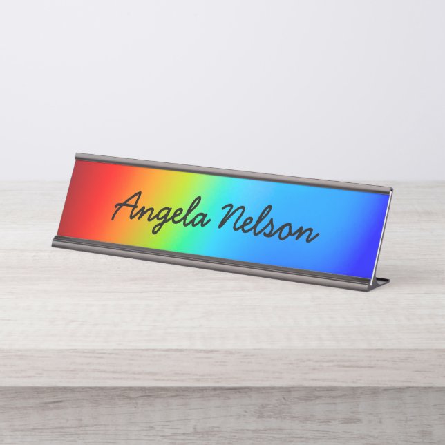 Placa De Mesa Macro Photo Holographic Rainbow Ombre Name (Frente)