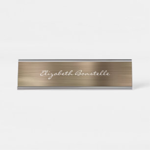 Placa De Mesa Manuscrito Dourado elegante com metal escovado