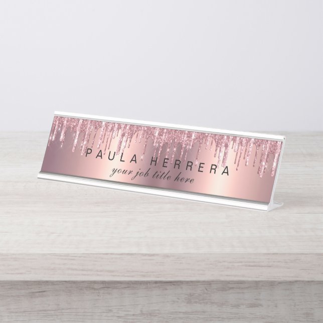 Placa De Mesa Maquiagem de gotas de ouro de rosa de cobre elegan (Frente)