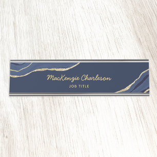 Placa De Mesa Marinho Blue Marble Agate Dourado Glitter Professi