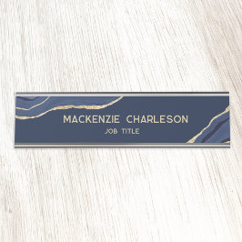 Placa De Mesa Marinho Blue Marble Agate Dourado Glitter Professi