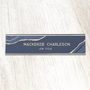 Placa De Mesa Marinho Blue Marble Agate Dourado Glitter Professi