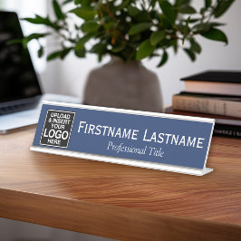 Placa De Mesa Marinho e branco - Logotipo, nome, título profissi