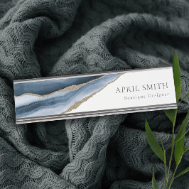 Placa De Mesa Marinho Elegante Abstrato Azul Agate Dourado Water