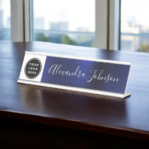Placa De Mesa Marinho Metálico Moderno Blue Name Cargo Desk