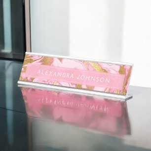 Placa De Mesa Mármore moderno quente de rosa, branca e Dourado