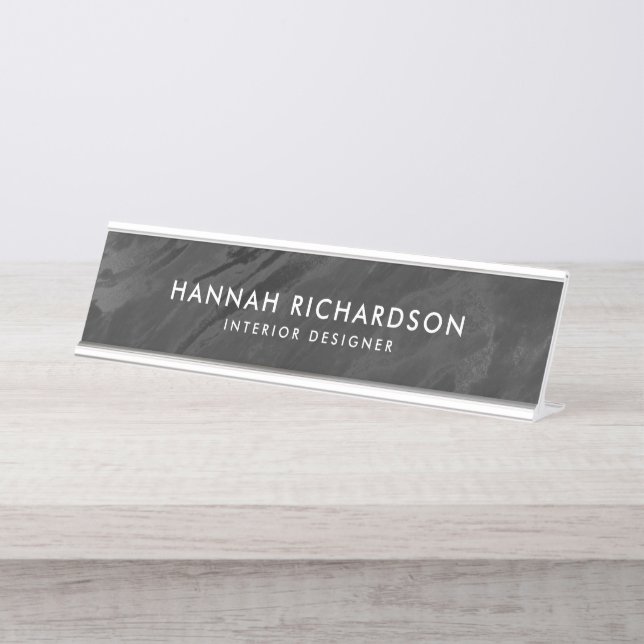 Placa De Mesa Mármore Negro Moderno | Personalizado (Frente)